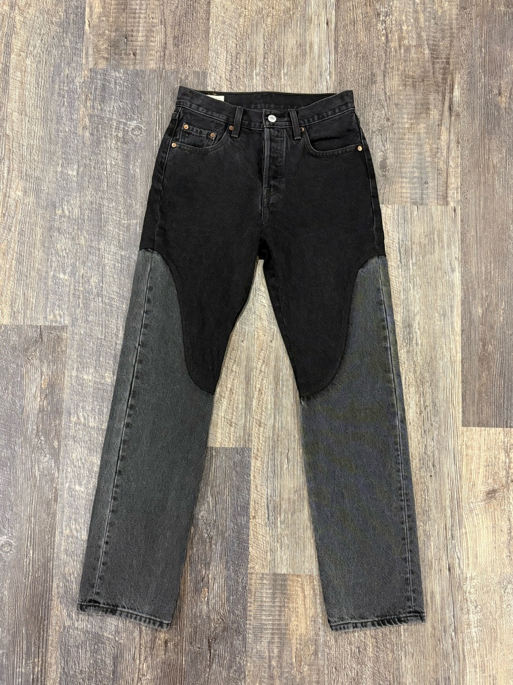 Levi's 501 Original Women's Chaps Jeans Black Two Tone Colorblock Straight Leg